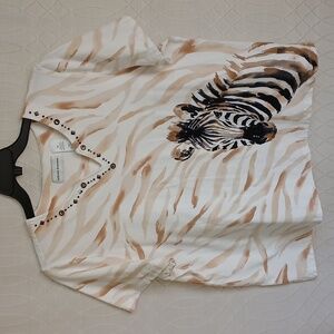 Alfred Dunner XL Cream w/Tans & Black & White Zebra Short Sleeve Top